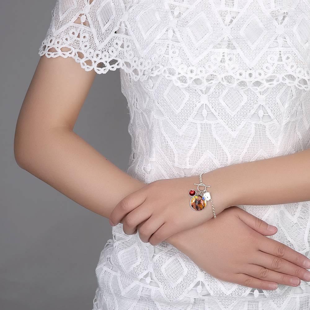 Women's Round Tag Photo Bracelet with Engraving Silver
