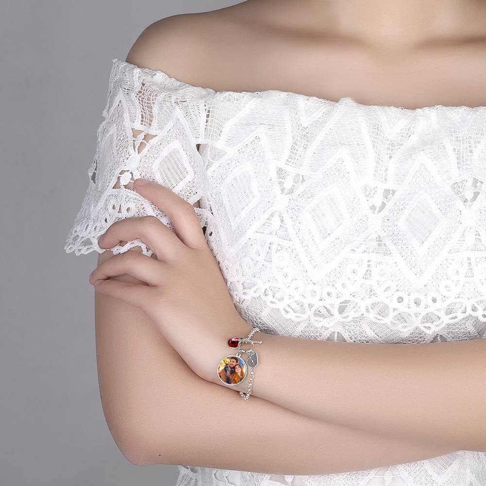 Women's Round Tag Photo Bracelet with Engraving Silver
