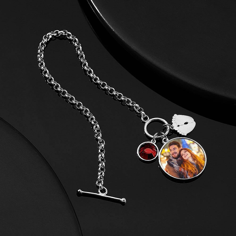 Women's Round Tag Photo Bracelet with Engraving Silver