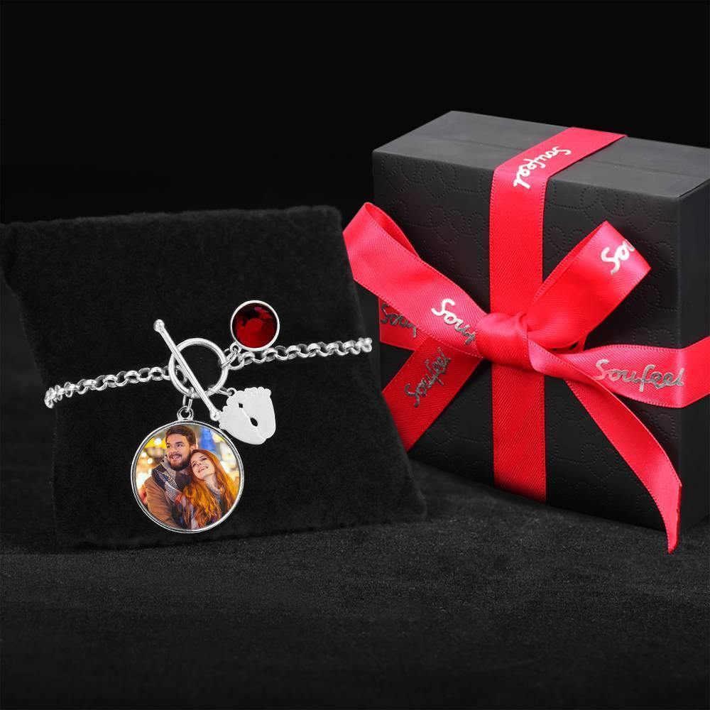 Women's Round Tag Photo Bracelet with Engraving Silver