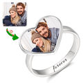Women's Heart Photo Ring with Engraving Silver