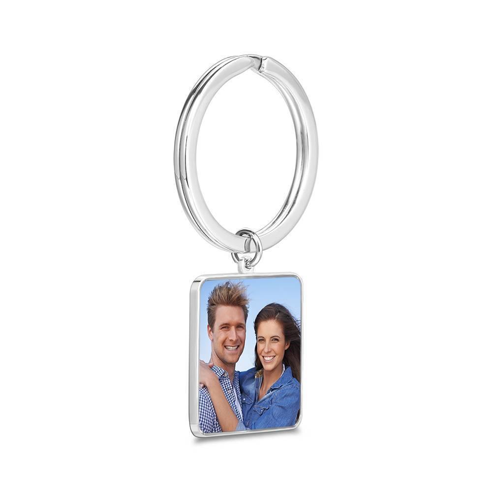 Engraved Square Tag Photo Key Chain Silver