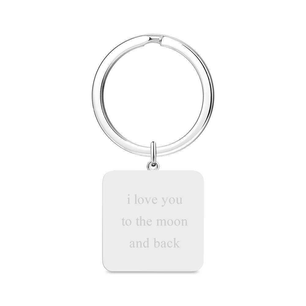 Engraved Square Tag Photo Key Chain Silver