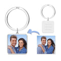 Engraved Square Tag Photo Key Chain Silver