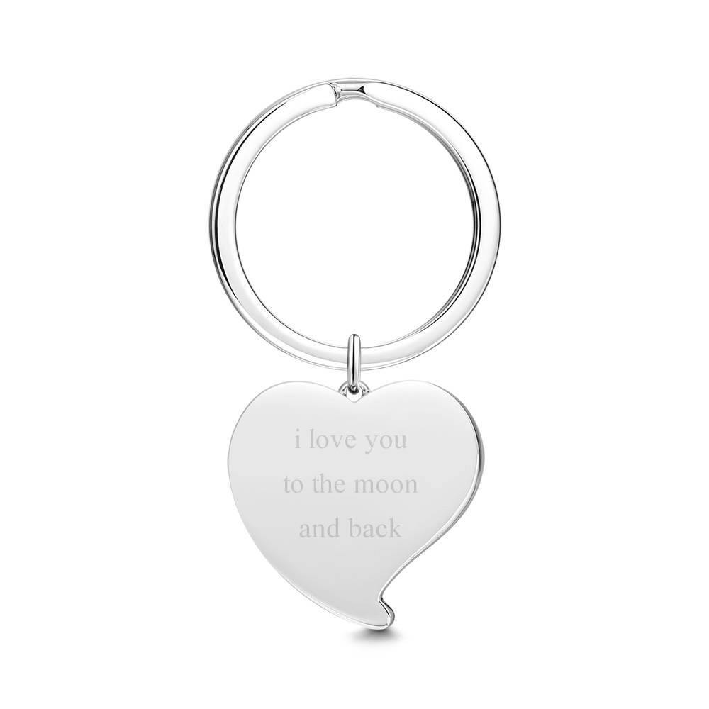 Engraved Heart Tag Photo Key Chain Silver