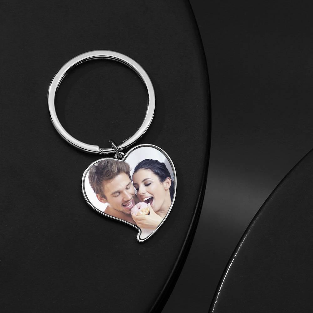 Engraved Heart Tag Photo Key Chain Silver