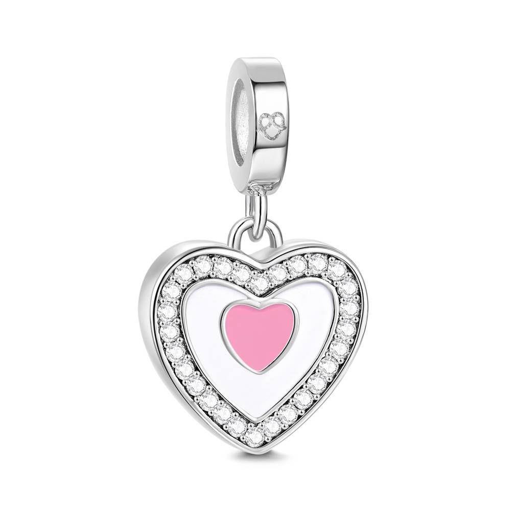 Photo Dangle Charm Little Pink Heart Silver
