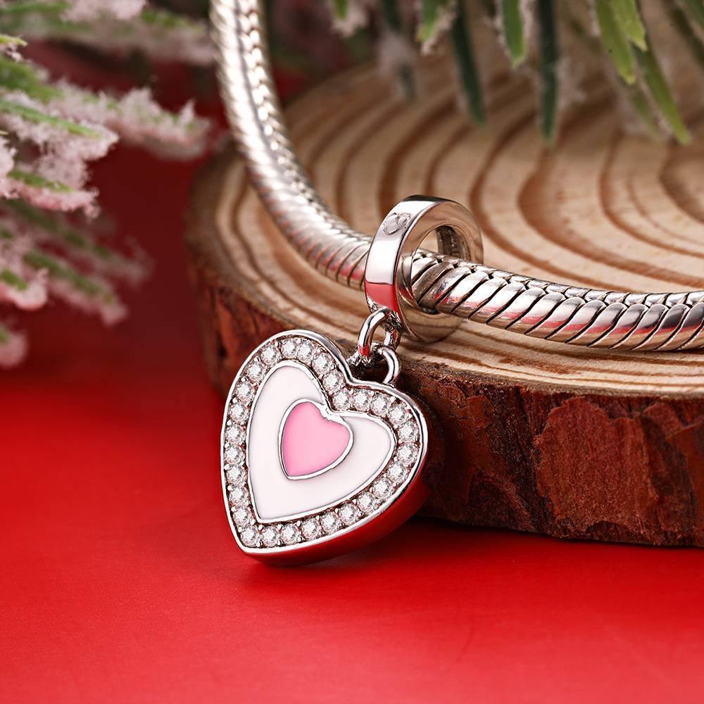 Photo Dangle Charm Little Pink Heart Silver