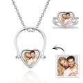 Photo Necklace, Photo Ring Heart-shaped Couple's Gifts Dual-use (Ring Size 5#) Silver