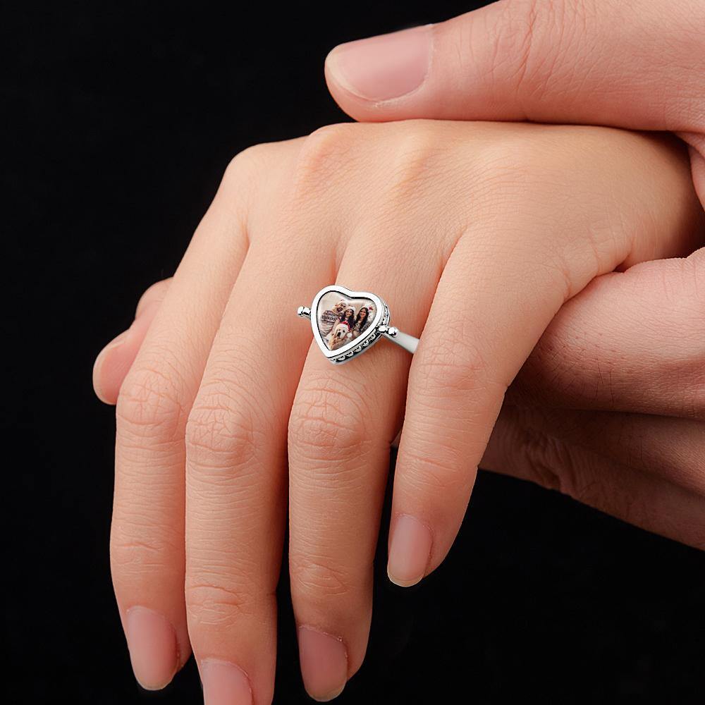 Photo Necklace, Photo Ring Gifts Dual-use (Ring Size 7#) Silver