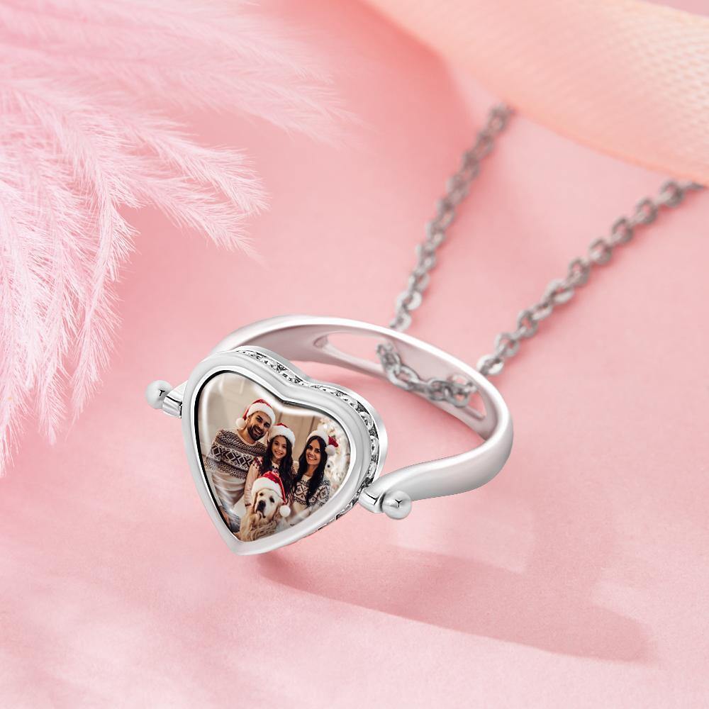 Photo Necklace, Photo Ring Gifts Dual-use (Ring Size 7#) Silver