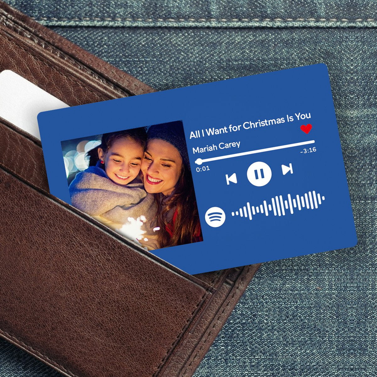 Scannable Spotify Code Photo Wallet Insert Card Gifts Blue