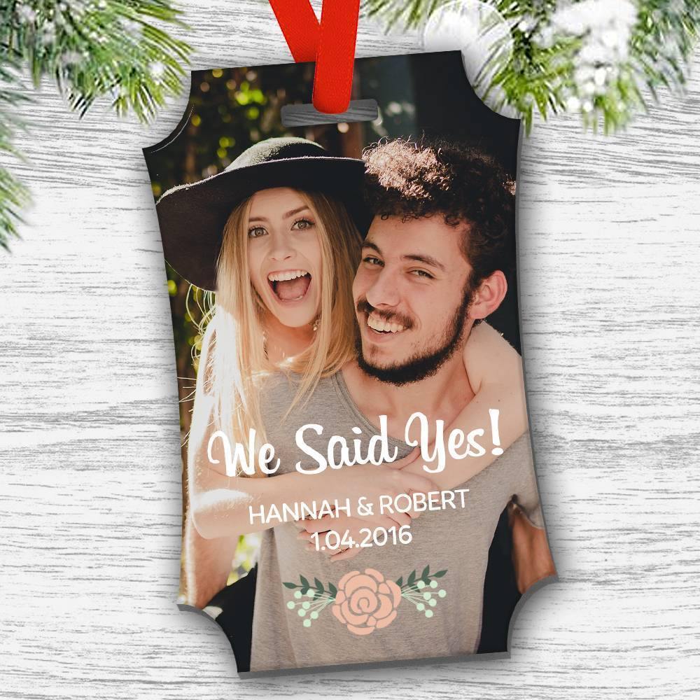Custom Photo Ornament with Engraving Engagement Gift Rectangle-shaped