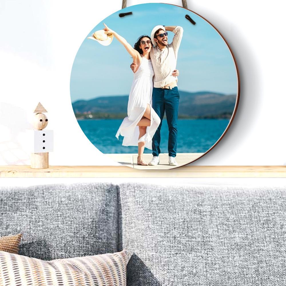 Custom Photo Round Wood Wall Art Gifts for Couple Frameless