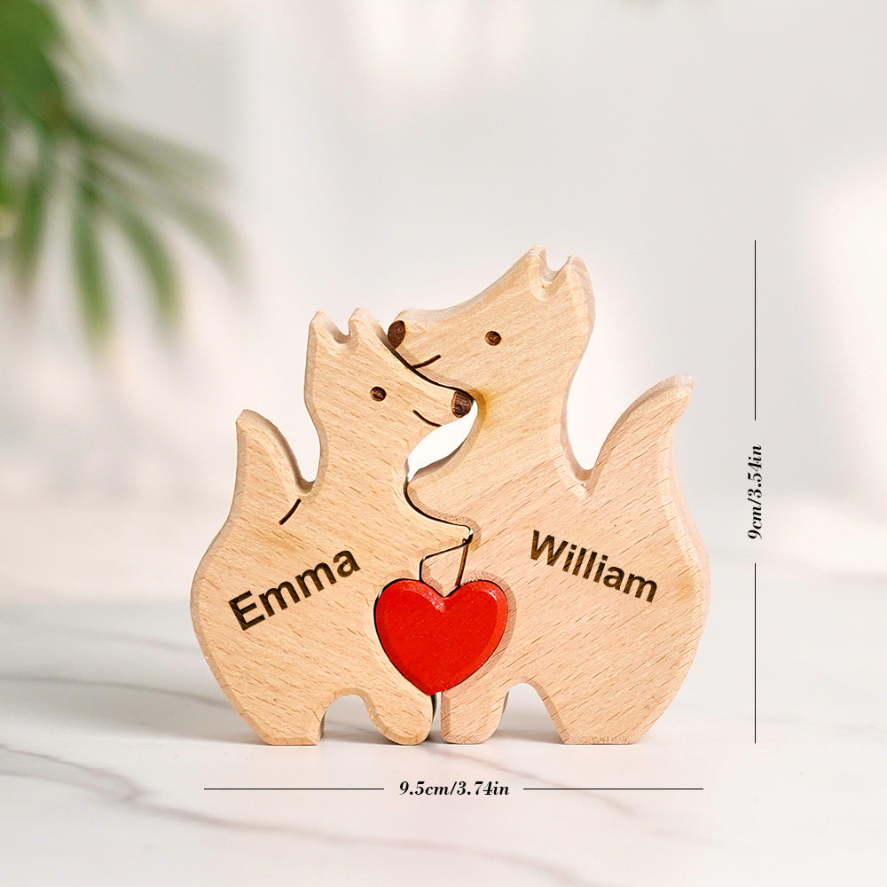 Personalized Wooden Fox Family Puzzle Custom Names House Warming Gifts Keepsake Mother's Day Gift For Kids