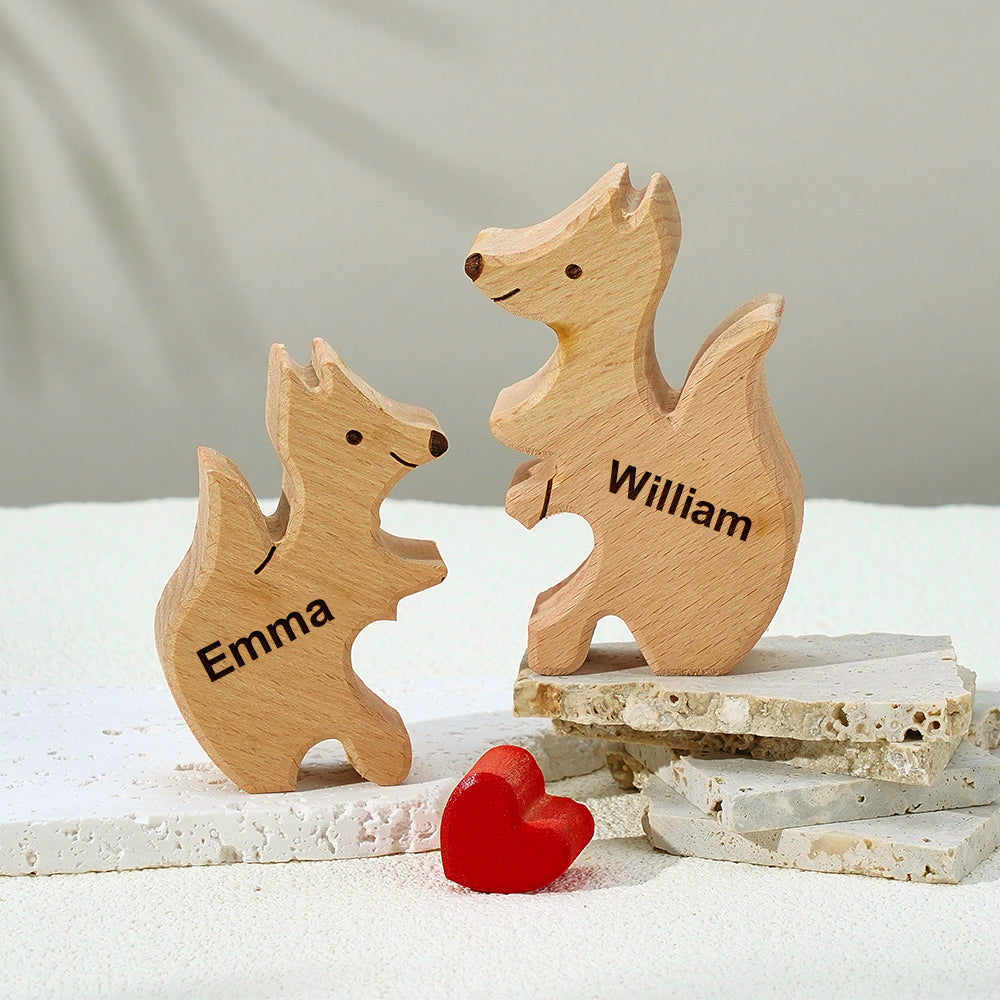 Personalized Wooden Fox Family Puzzle Custom Names House Warming Gifts Keepsake Mother's Day Gift For Kids
