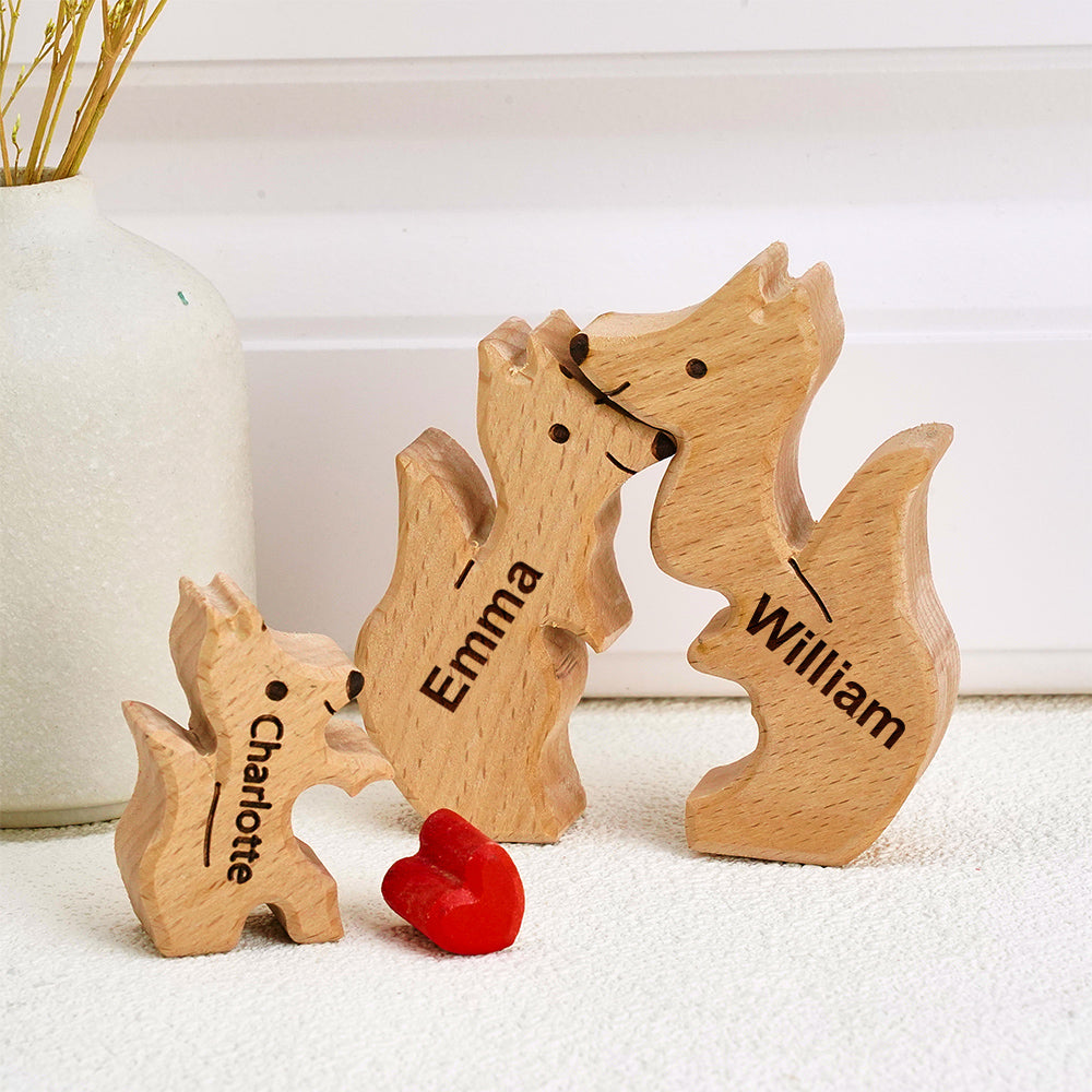 Personalized Wooden Fox Family Puzzle Custom Names House Warming Gifts Keepsake Mother's Day Gift For Kids