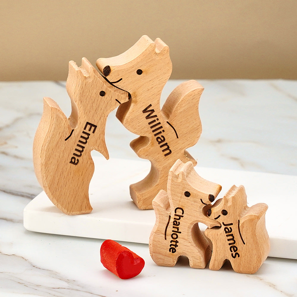 Personalized Wooden Fox Family Puzzle Custom Names House Warming Gifts Keepsake Mother's Day Gift For Kids