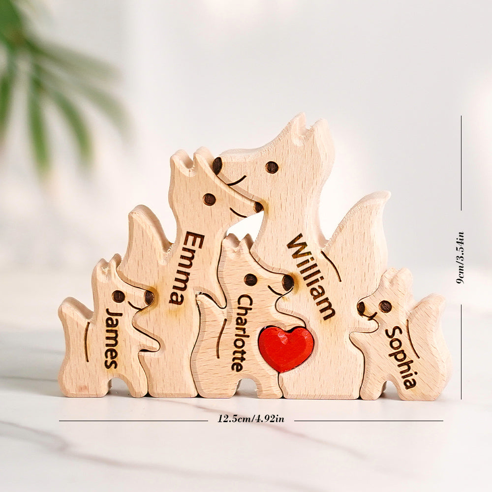 Personalized Wooden Fox Family Puzzle Custom Names House Warming Gifts Keepsake Mother's Day Gift For Kids