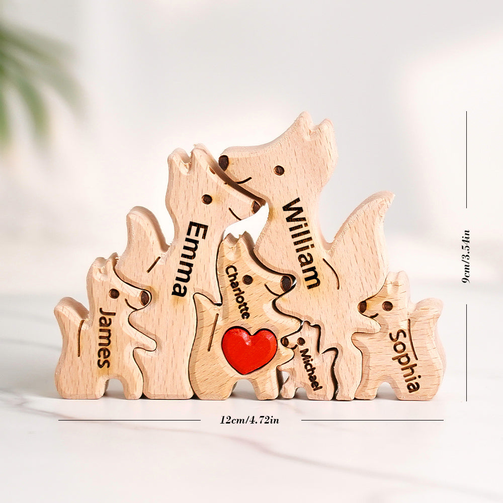 Personalized Wooden Fox Family Puzzle Custom Names House Warming Gifts Keepsake Mother's Day Gift For Kids