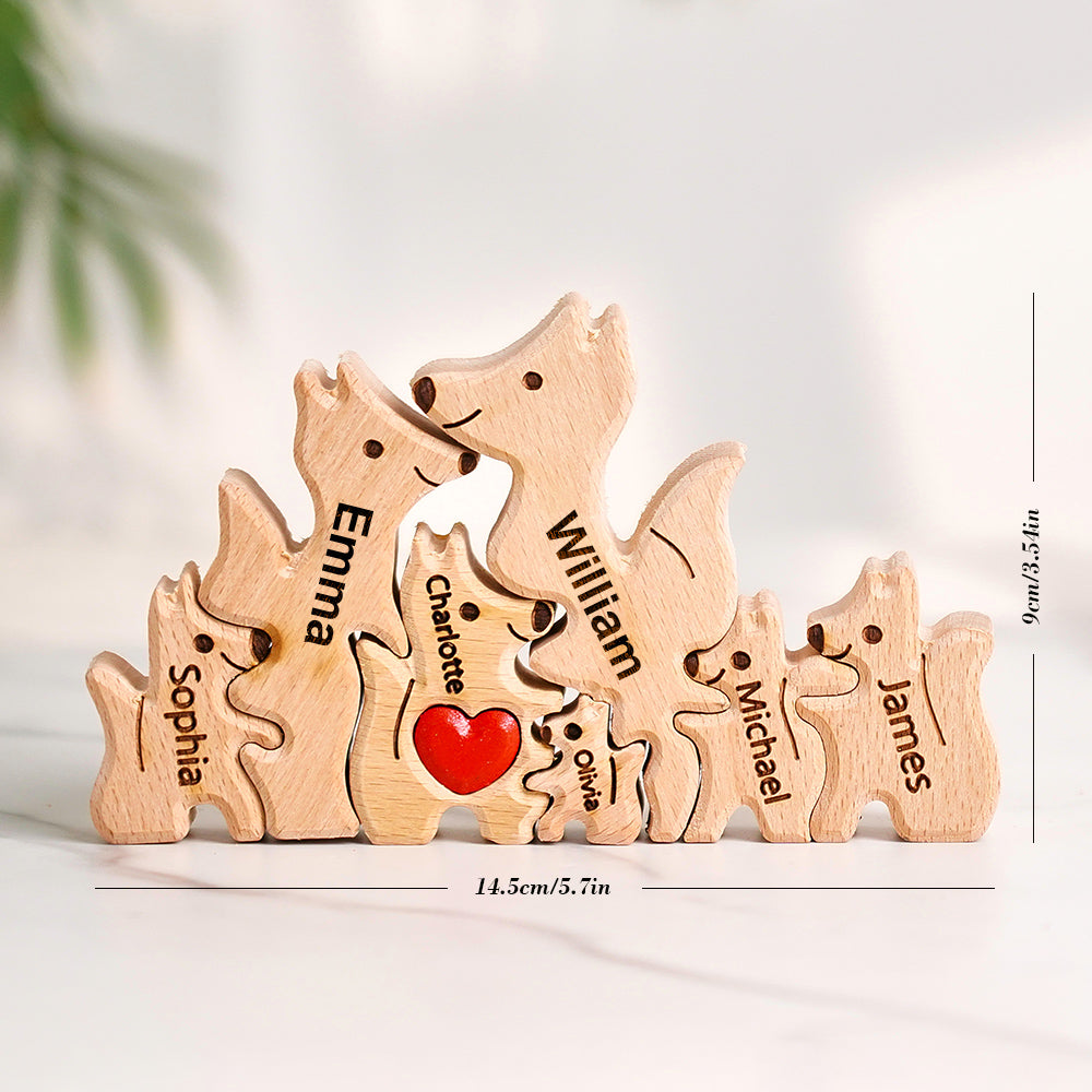 Personalized Wooden Fox Family Puzzle Custom Names House Warming Gifts Keepsake Mother's Day Gift For Kids