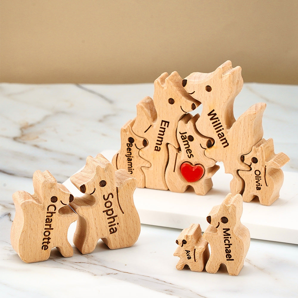 Personalized Wooden Fox Family Puzzle Custom Names House Warming Gifts Keepsake Mother's Day Gift For Kids