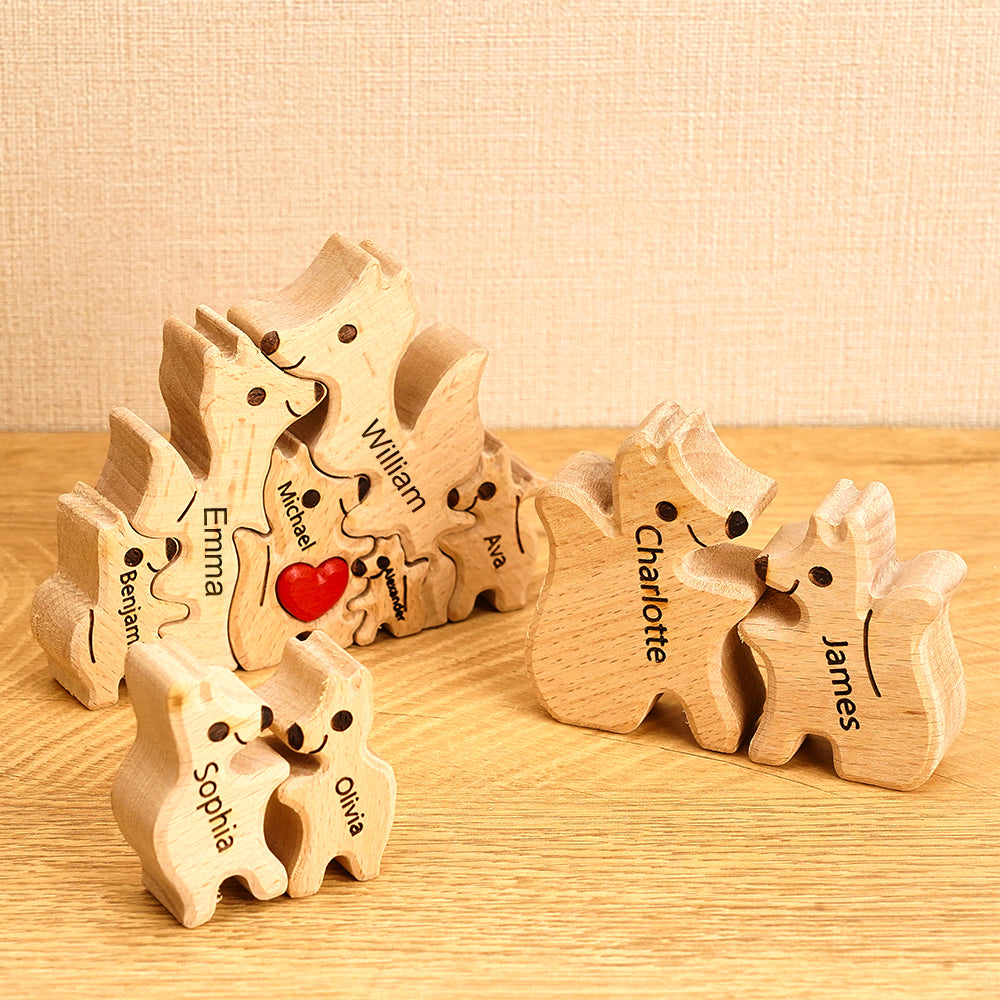 Personalized Wooden Fox Family Puzzle Custom Names House Warming Gifts Keepsake Mother's Day Gift For Kids