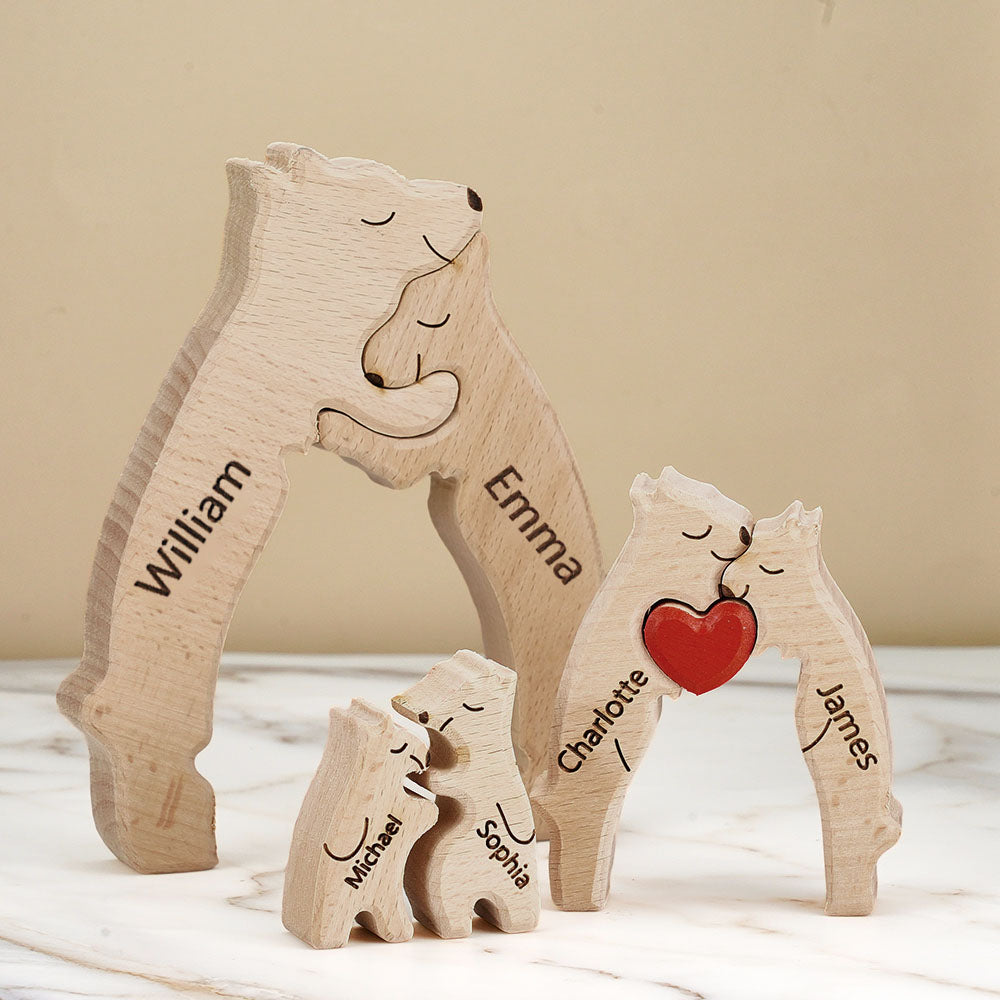Custom Names Wooden Bear Family Puzzle Home Decor Gifts Personalized Mother's Day Gift For Family