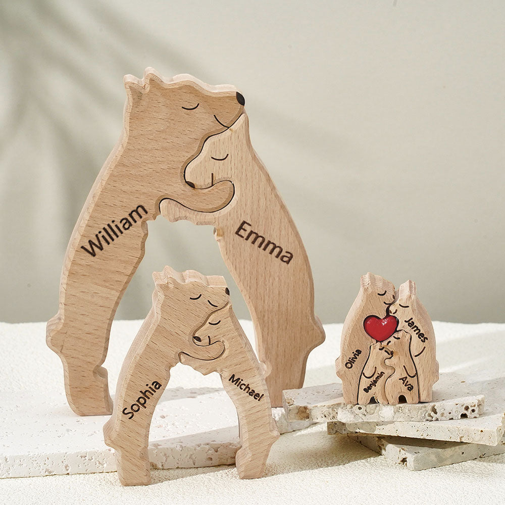 Custom Names Wooden Bear Family Puzzle Home Decor Gifts Personalized Mother's Day Gift For Family