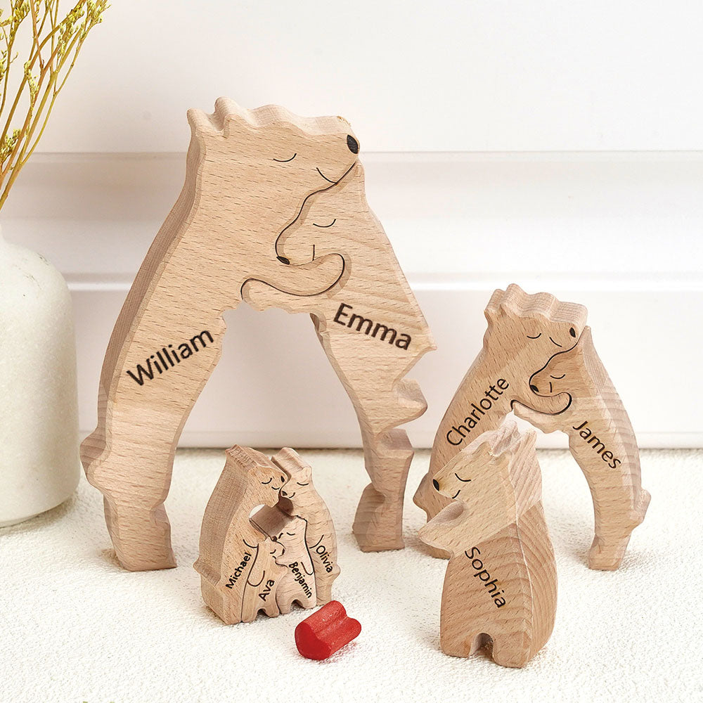 Custom Names Wooden Bear Family Puzzle Home Decor Gifts Personalized Mother's Day Gift For Family