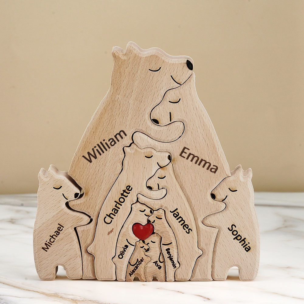 Custom Names Wooden Bear Family Puzzle Home Decor Gifts Personalized Mother's Day Gift For Family