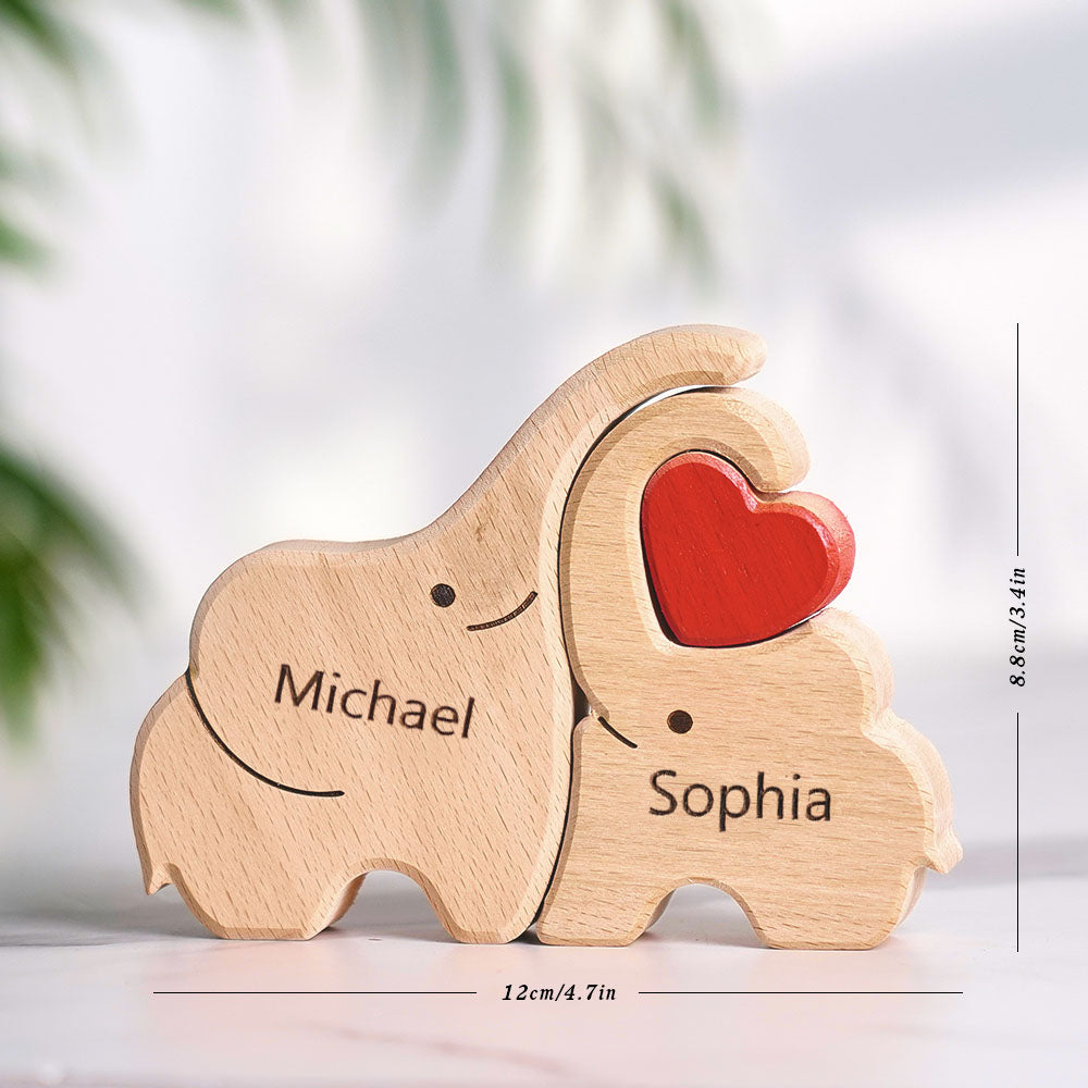 Personalized Mother's Day Wooden Family Elephant Puzzle Gift Custom Names Home Decor House Warming Gifts