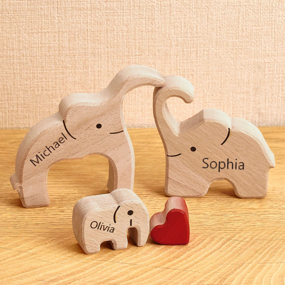 Personalized Mother's Day Wooden Family Elephant Puzzle Gift Custom Names Home Decor House Warming Gifts
