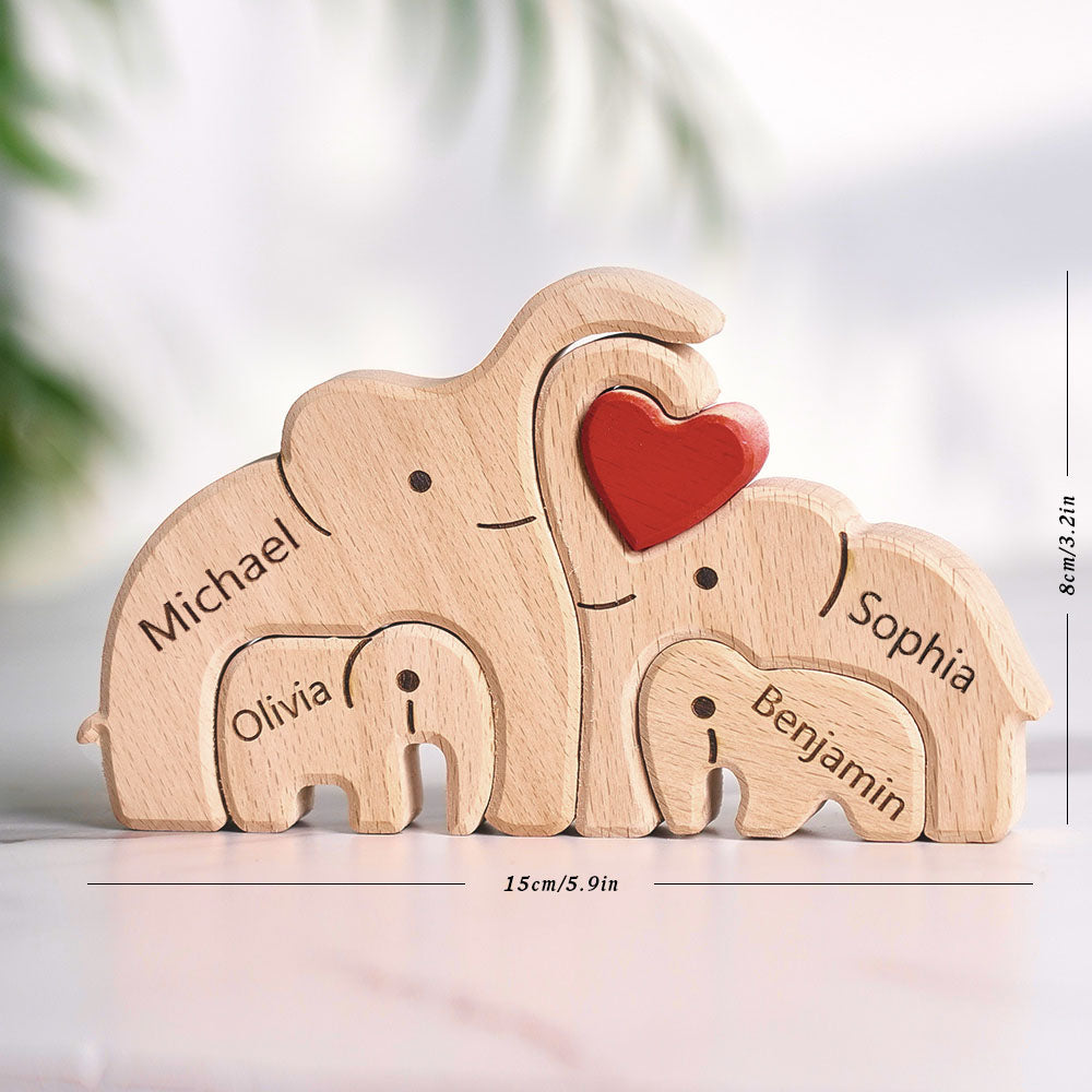 Personalized Mother's Day Wooden Family Elephant Puzzle Gift Custom Names Home Decor House Warming Gifts