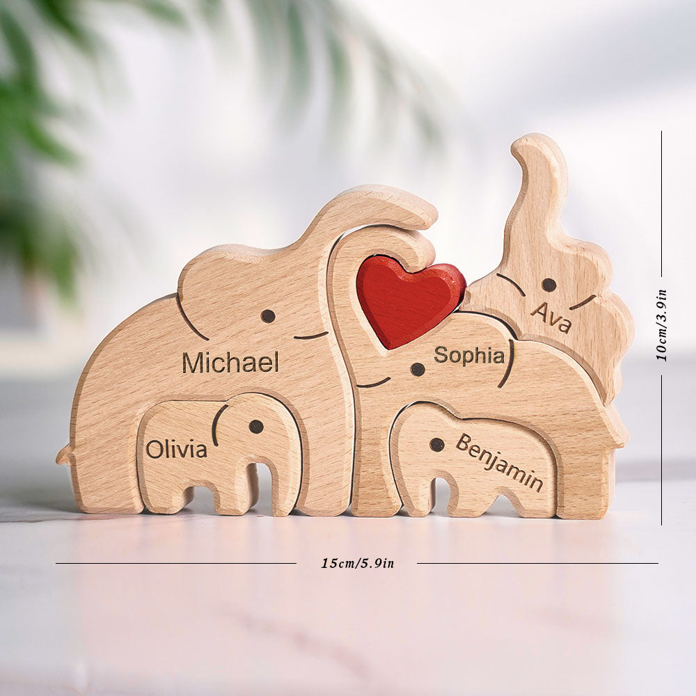 Personalized Mother's Day Wooden Family Elephant Puzzle Gift Custom Names Home Decor House Warming Gifts