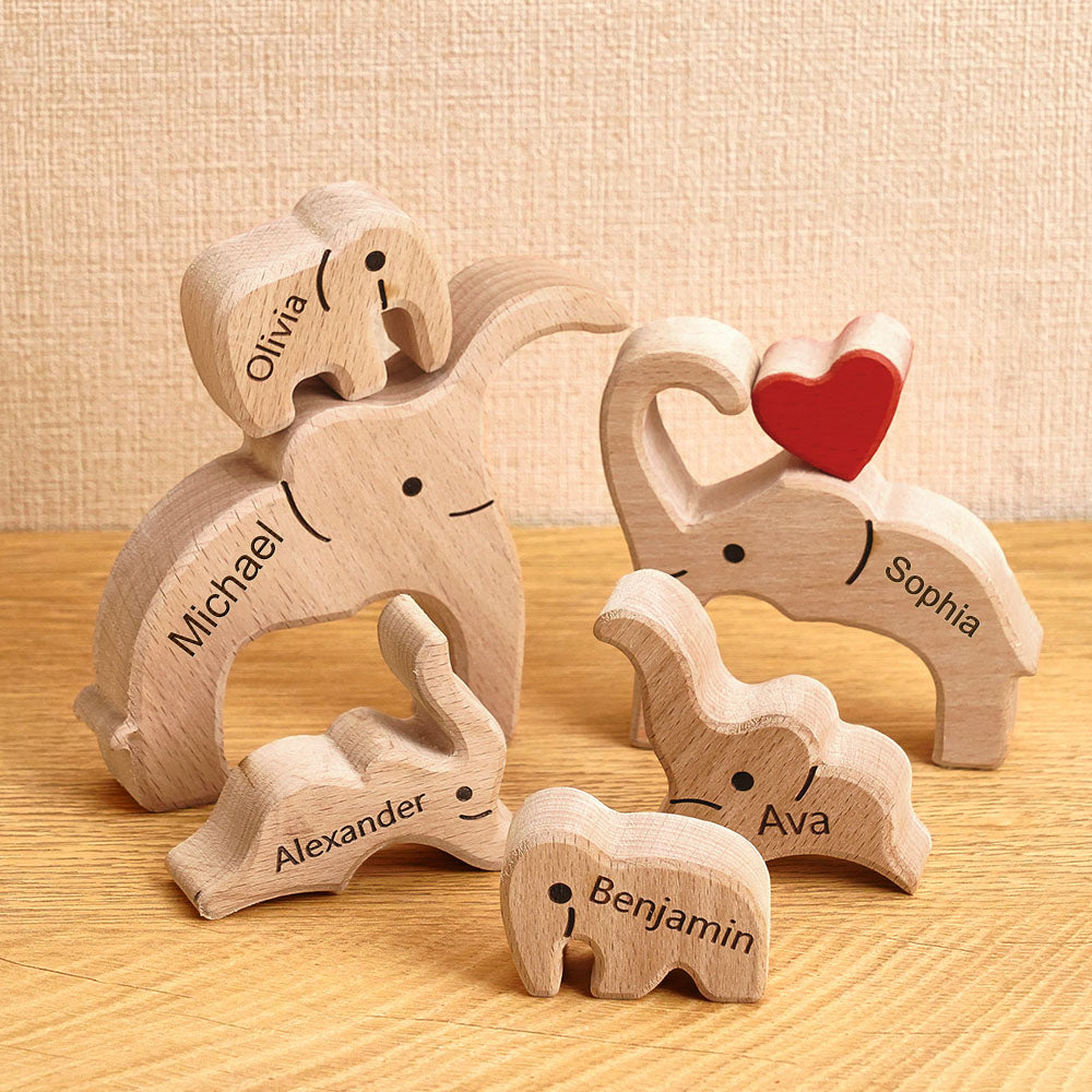Personalized Mother's Day Wooden Family Elephant Puzzle Gift Custom Names Home Decor House Warming Gifts