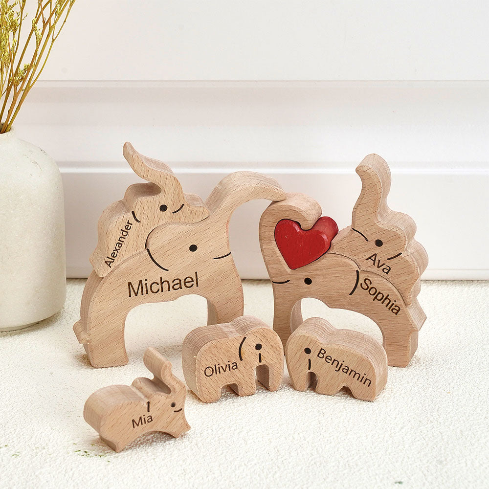 Personalized Mother's Day Wooden Family Elephant Puzzle Gift Custom Names Home Decor House Warming Gifts