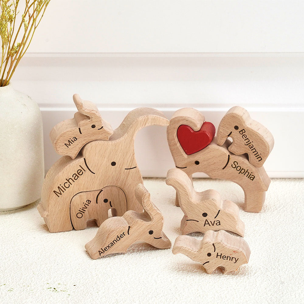 Personalized Mother's Day Wooden Family Elephant Puzzle Gift Custom Names Home Decor House Warming Gifts
