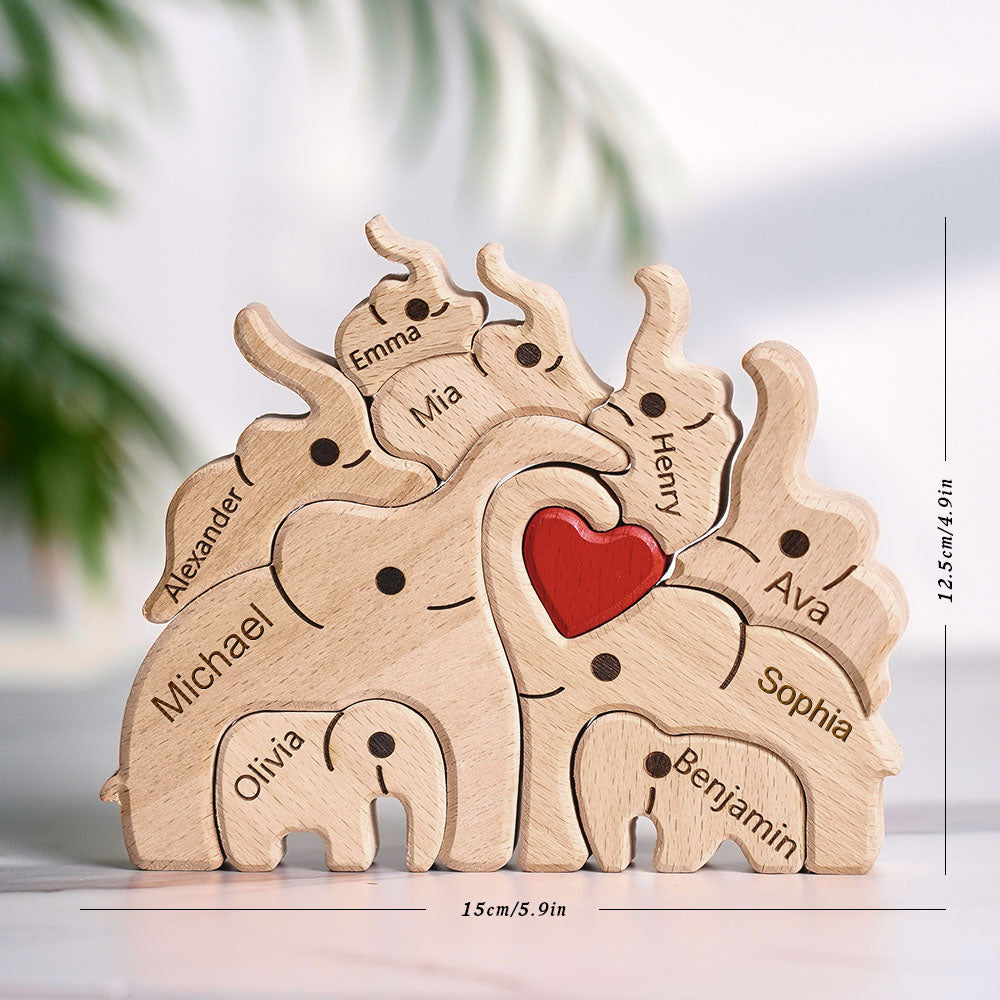 Personalized Mother's Day Wooden Family Elephant Puzzle Gift Custom Names Home Decor House Warming Gifts