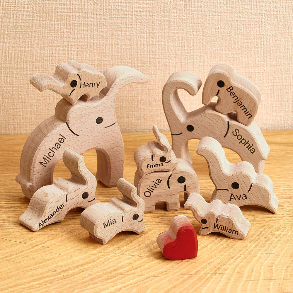 Personalized Mother's Day Wooden Family Elephant Puzzle Gift Custom Names Home Decor House Warming Gifts