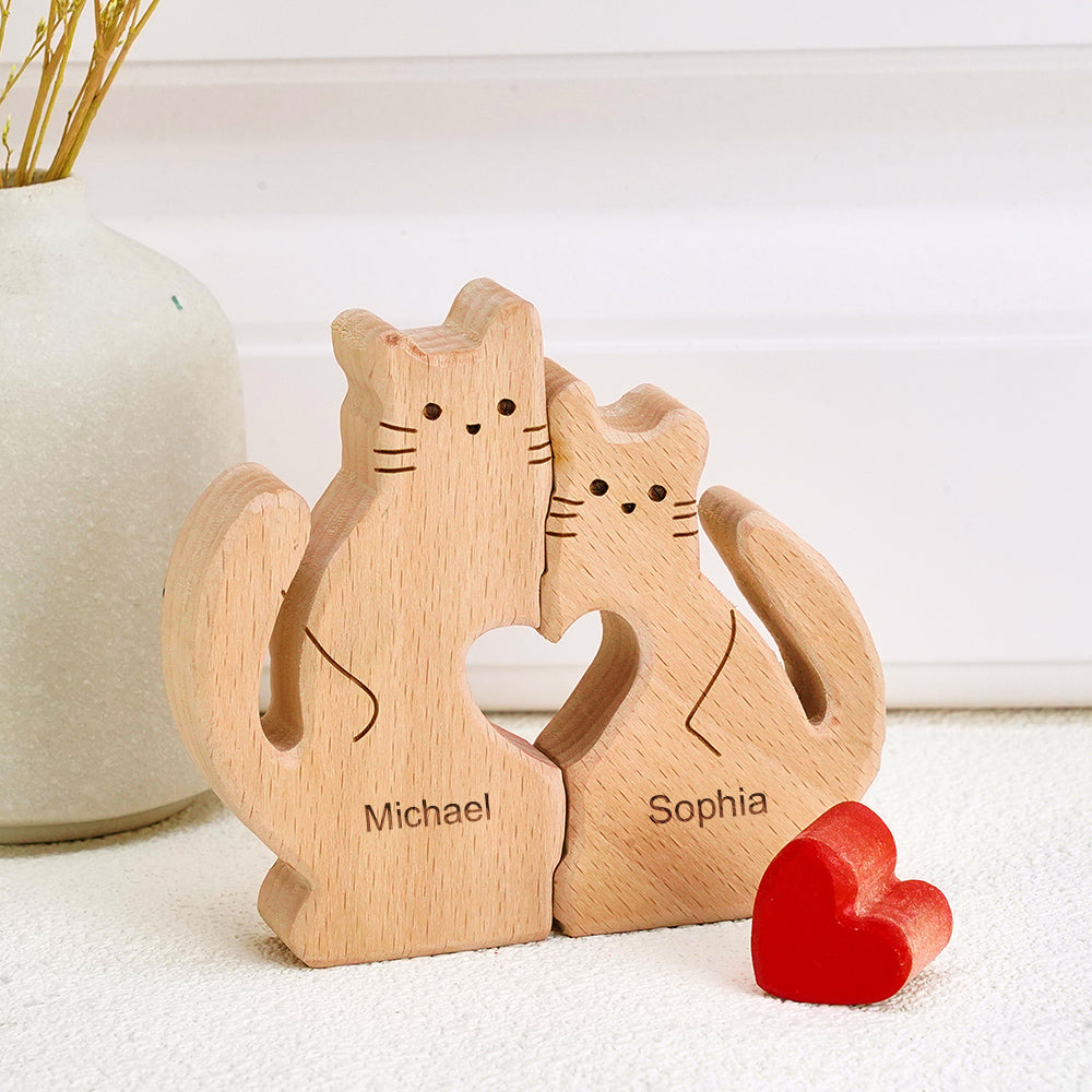 Custom Names Puzzle Wooden Cats Mother's Day For Family Home Decor Gifts