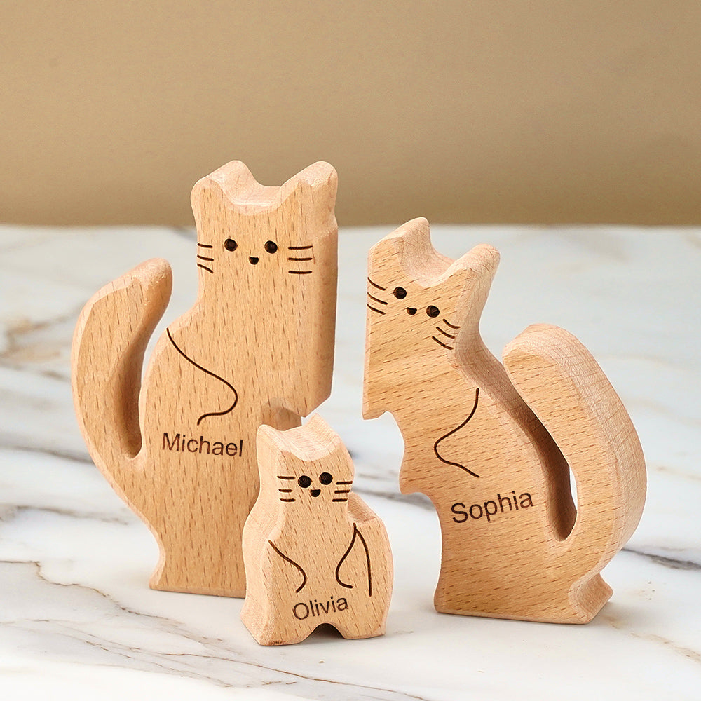 Custom Names Puzzle Wooden Cats Mother's Day For Family Home Decor Gifts