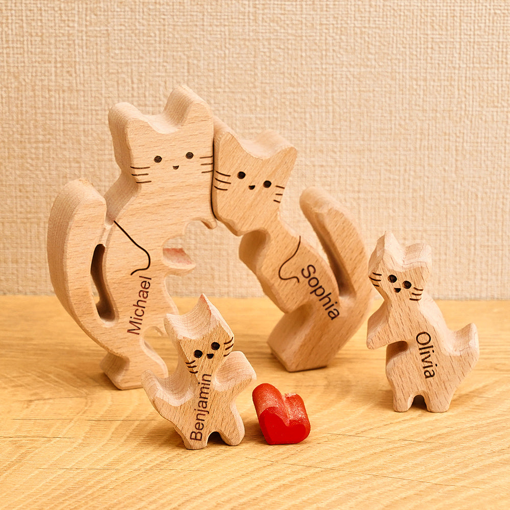 Custom Names Puzzle Wooden Cats Mother's Day For Family Home Decor Gifts