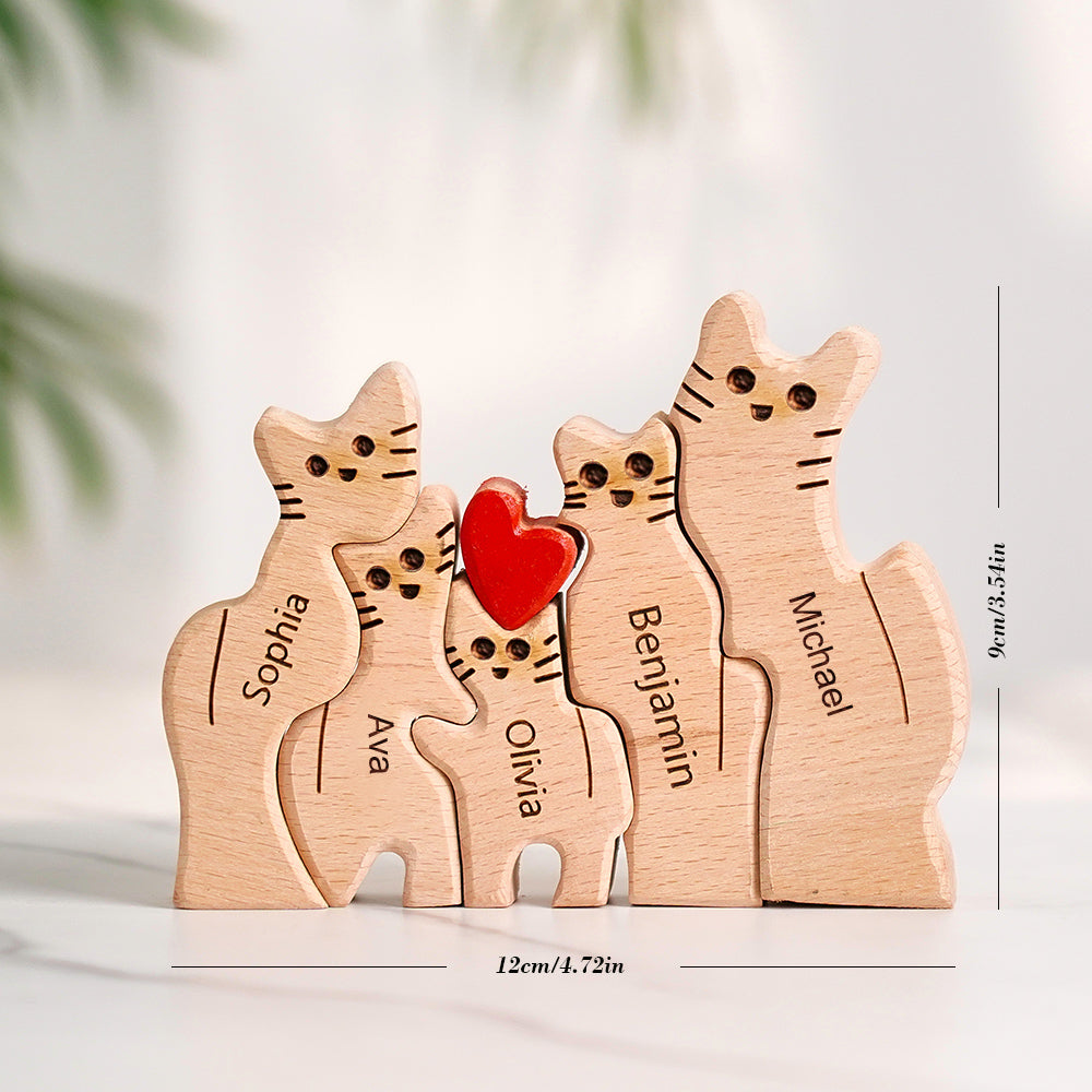 Custom Names Puzzle Wooden Cats Mother's Day For Family Home Decor Gifts