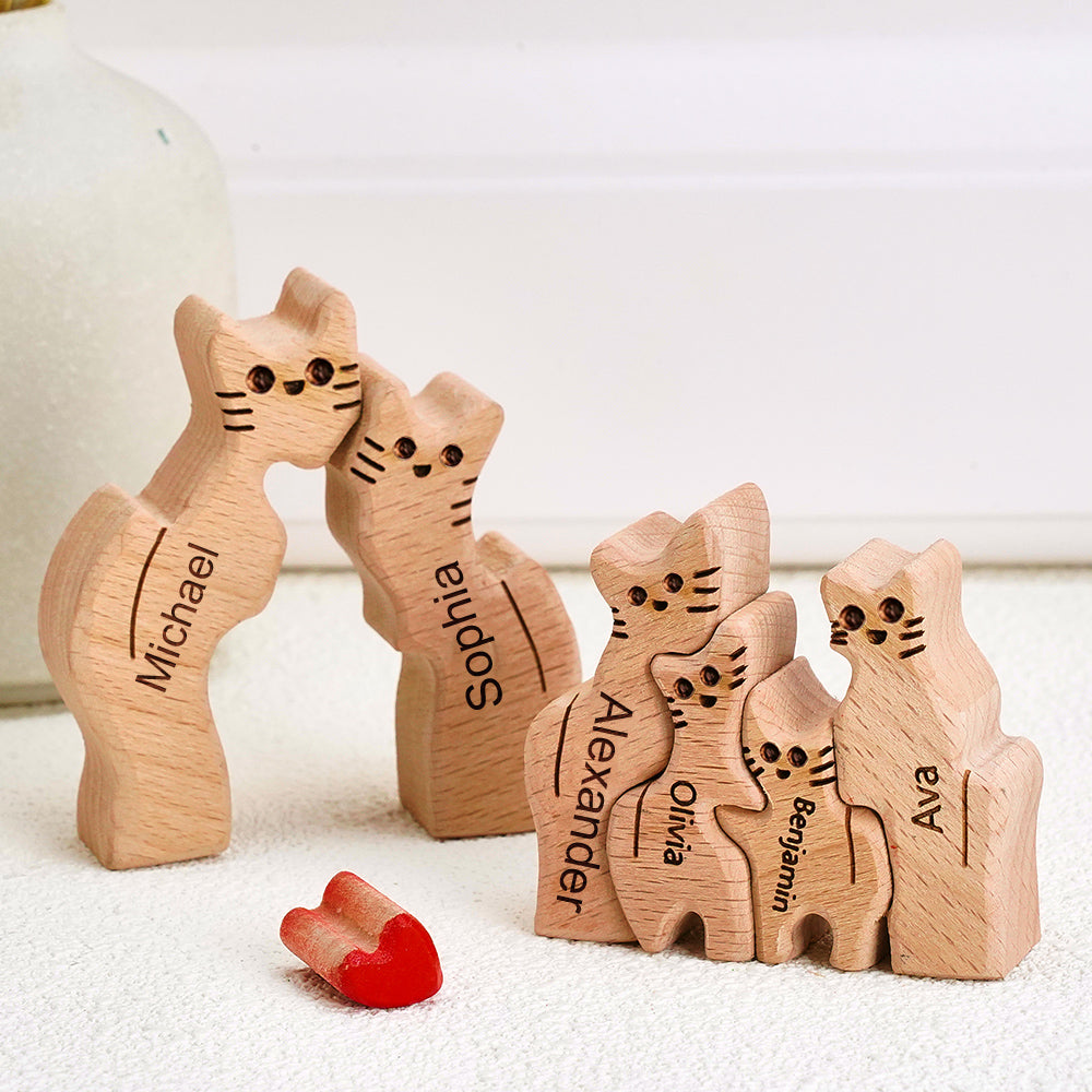 Custom Names Puzzle Wooden Cats Mother's Day For Family Home Decor Gifts