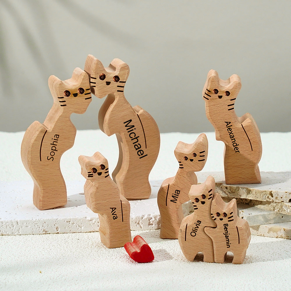 Custom Names Puzzle Wooden Cats Mother's Day For Family Home Decor Gifts