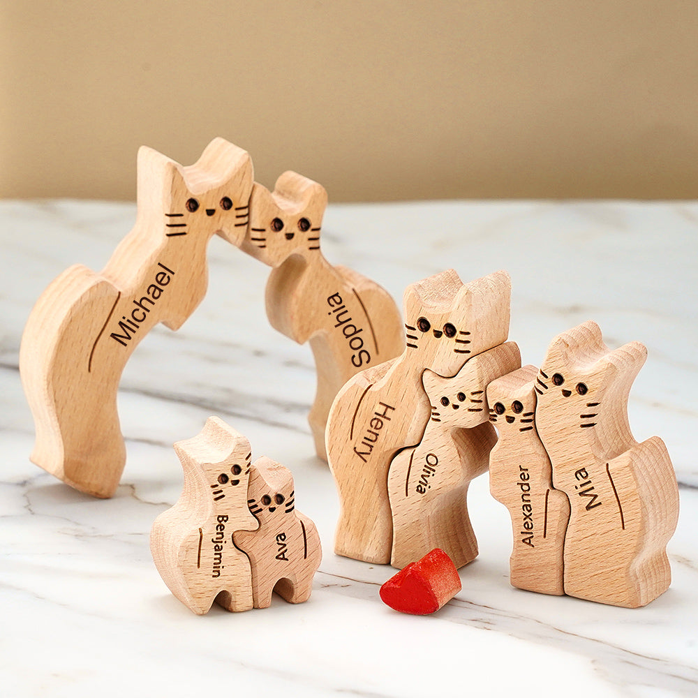Custom Names Puzzle Wooden Cats Mother's Day For Family Home Decor Gifts