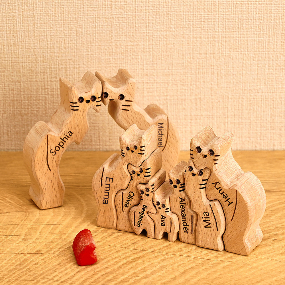Custom Names Puzzle Wooden Cats Mother's Day For Family Home Decor Gifts