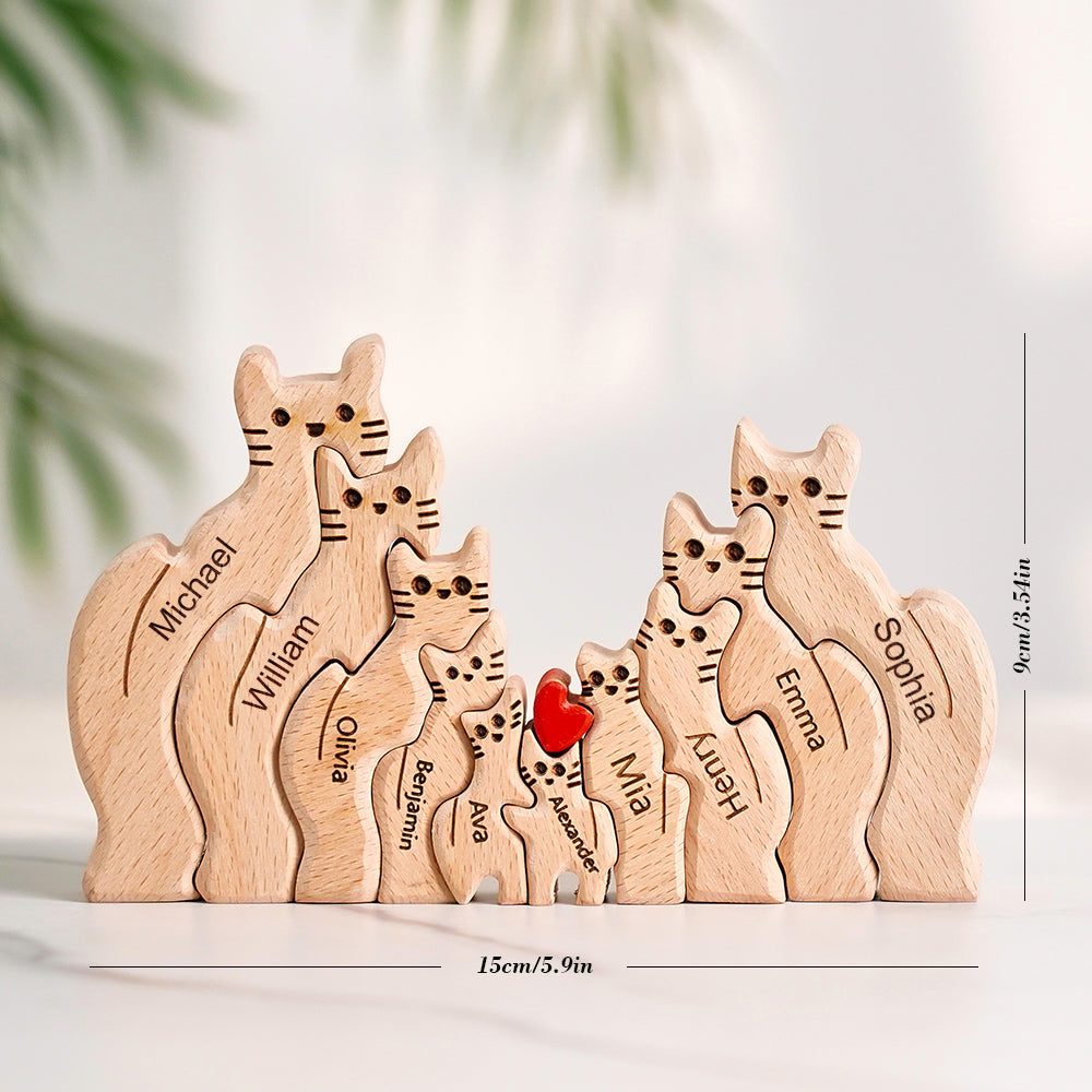 Custom Names Puzzle Wooden Cats Mother's Day For Family Home Decor Gifts