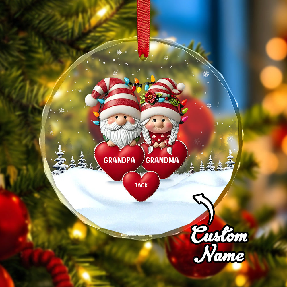 Every Time We Love, Every Time We Give, It's Christmas - Family Personalized Custom Circle Glass Ornament - Christmas Gift For Grandpa, Grandma